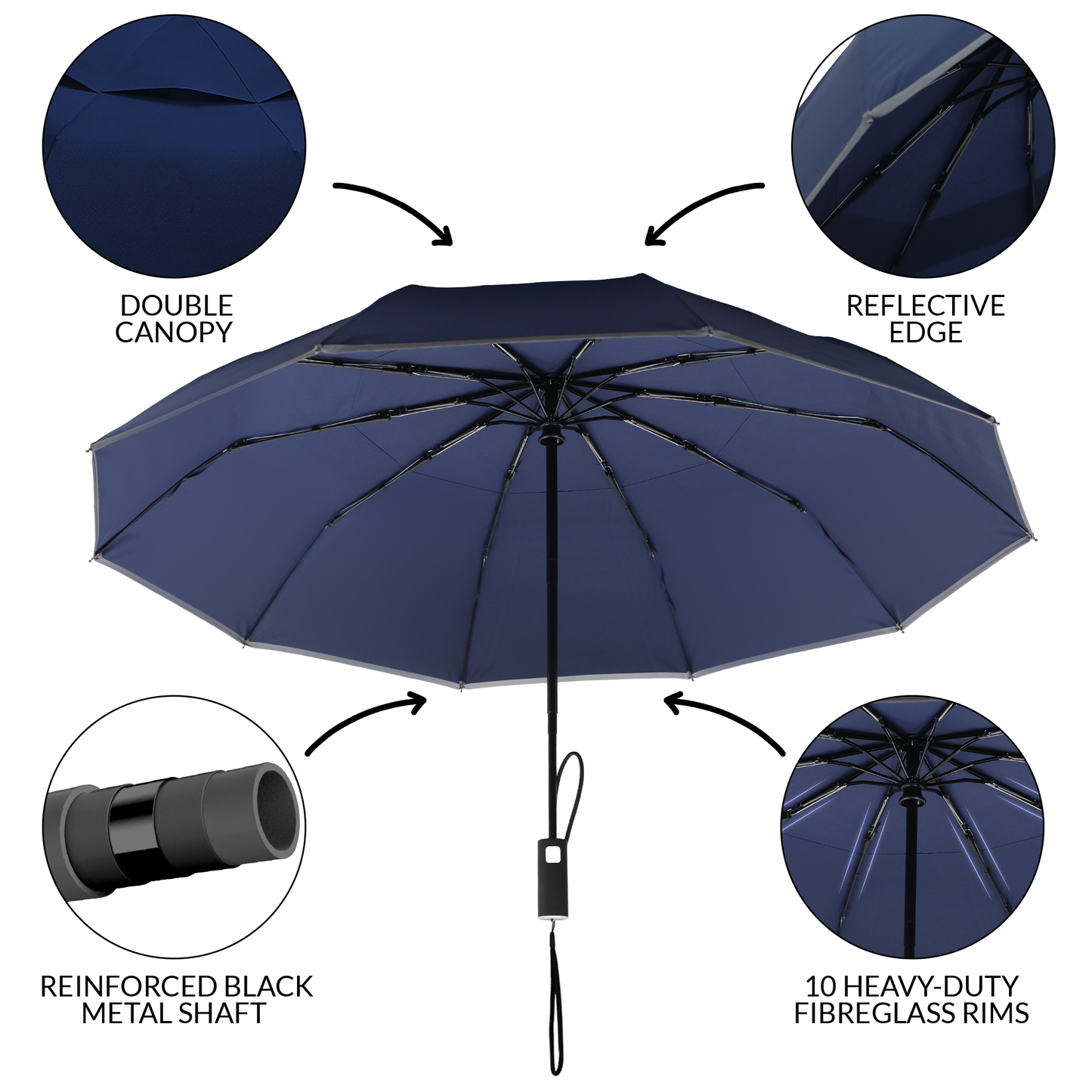 Classic Umbrella Navy Blue Reflective (Automatic)
