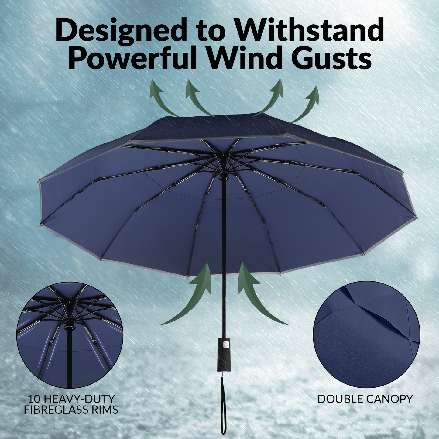 Classic Umbrella Navy Blue Reflective (Automatic)